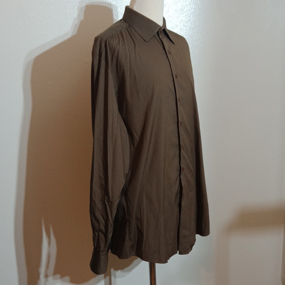 Thomas Pink Slim Fit Brown Button Down